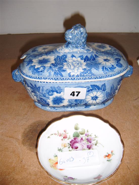 Rogers blue and white sauce tureen and cover and a Meissen saucer